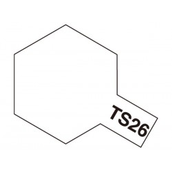Peinture en spray pour maquette plastique. La couleur est TS26 blanc pur brillant 100 ml de la marque Tamiya (85026)