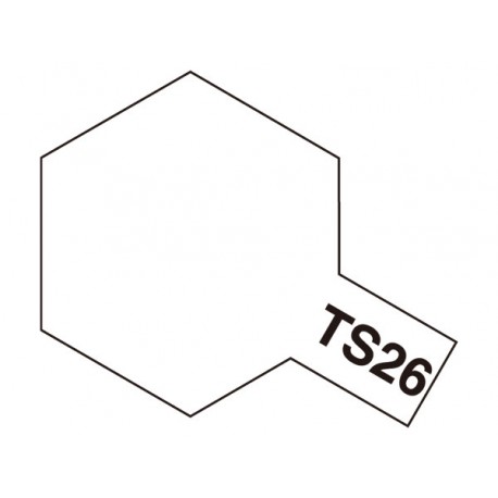 Peinture en spray pour maquette plastique. La couleur est TS26 blanc pur brillant 100 ml de la marque Tamiya (85026)