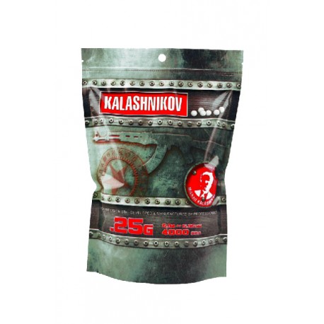 Billes airsoft Kalashnikov 0.25 gramme en sachet de 1 kg de la marque Cybergun