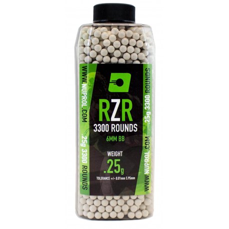 Billes airsoft RZR 0.25 gramme en pot de 3300 billes de la marque Nuprol