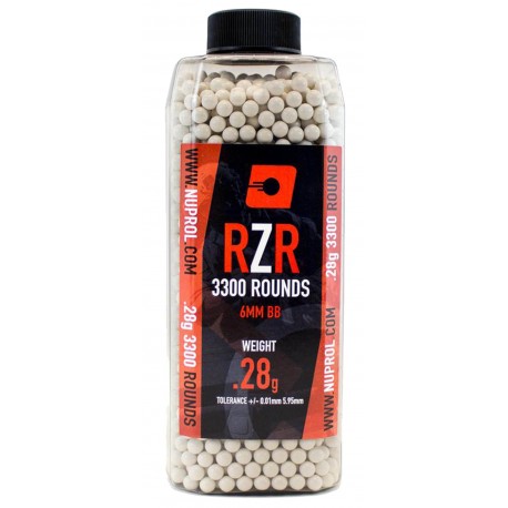 Billes airsoft RZR 0.28 gramme en pot de 3300 billes de la marque Nuprol