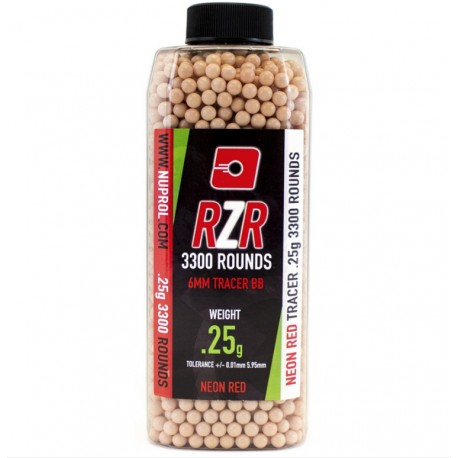 Billes airsoft RZR tracer rouge 0.25 gramme en pot de 3300 billes de la marque Nuprol