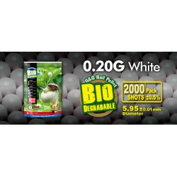 Bille airsoft biodégradable 0.20 gramme en sachet de 2000 billes de la marque G&G