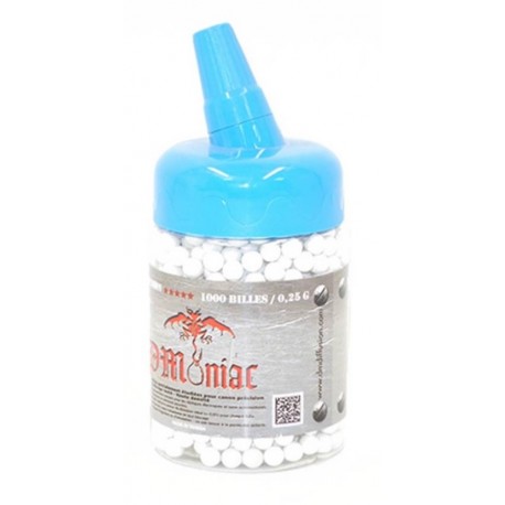 Bille airsoft 0.25 gramme en pot de 1000 billes de la marque DMoniac