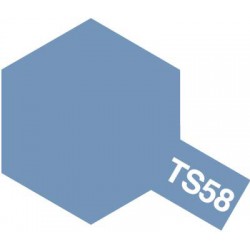 Peinture en spray pour maquette plastique. La couleur est TS58 Bleu clair nacré 100 ml de la marque Tamiya (85058)