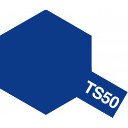 Peinture en spray pour maquette plastique. La couleur est TS50 Bleu mica brillant 100 ml de la marque Tamiya (85050)