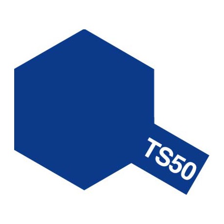 Peinture en spray pour maquette plastique. La couleur est TS50 Bleu mica brillant 100 ml de la marque Tamiya (85050)