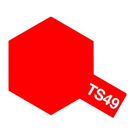 Peinture en spray pour maquette plastique. La couleur est TS49 Rouge vif brillant 100 ml de la marque Tamiya (85049)