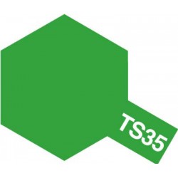 Peinture en spray pour maquette plastique. La couleur est TS35 Vert pré brillant 100 ml de la marque Tamiya (85035)