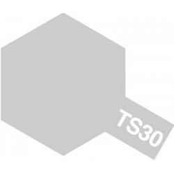 Peinture en spray pour maquette plastique. La couleur est TS30 Aluminium brillant 100 ml de la marque Tamiya (85030)