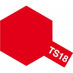Peinture en spray pour maquette plastique. La couleur est TS18 Rouge métal brillant 100 ml de la marque Tamiya (85018)