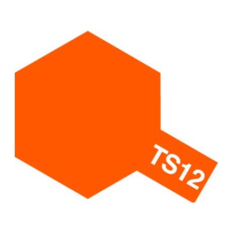 Peinture en spray pour maquette plastique. La couleur est TS12 Orange brillant 100 ml de la marque Tamiya (85012)