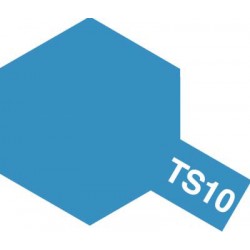 Peinture en spray pour maquette plastique. La couleur est TS10 Bleu de France brillant 100 ml de la marque Tamiya (85010)