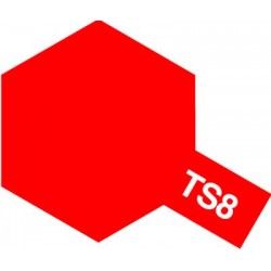 Peinture en spray pour maquette plastique. La couleur est TS8 Rouge Italien brillant 100 ml de la marque Tamiya (85008)