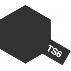 Peinture en spray pour maquette plastique. La couleur est TS6 Noir mat 100 ml de la marque Tamiya (85006)