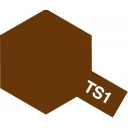 Peinture en spray pour maquette plastique. La couleur est TS1 Rouge brun mat 100 ml de la marque Tamiya (85001)