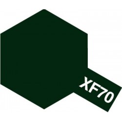 Peinture pour maquette plastique. La couleur est XF70 Vert foncé 2 mat 10 ml de la marque Tamiya (81770)