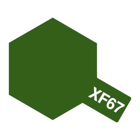 Peinture pour maquette plastique. La couleur est XF67 Vert OTAN mat 10 ml de la marque Tamiya (81767)