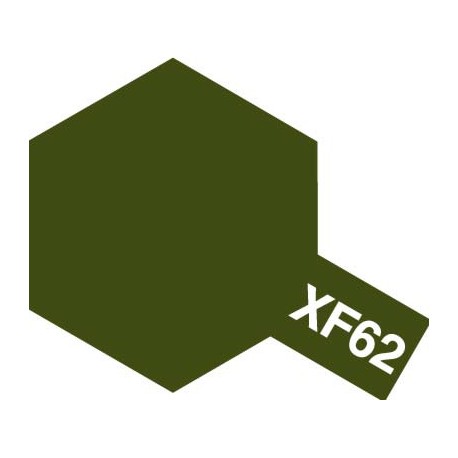 Peinture pour maquette plastique. La couleur est XF62 Olive drab mat 10 ml de la marque Tamiya (81762)