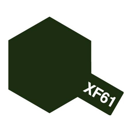 Peinture pour maquette plastique. La couleur est XF61 Vert foncé mat 10 ml de la marque Tamiya (81761)