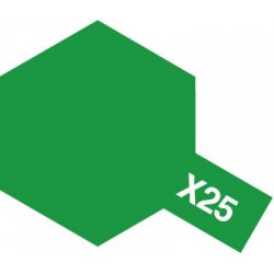 Peinture pour maquette plastique. La couleur est X25 Vert translucide 10 ml de la marque Tamiya (81525)