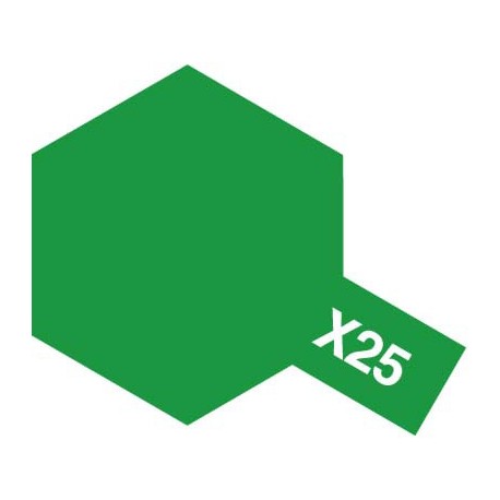 Peinture pour maquette plastique. La couleur est X25 Vert translucide 10 ml de la marque Tamiya (81525)