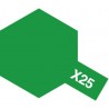Peinture pour maquette plastique. La couleur est X25 Vert translucide 10 ml de la marque Tamiya (81525)