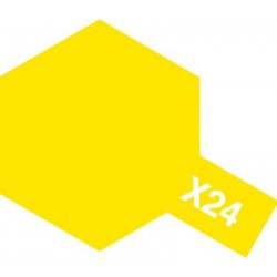 Peinture pour maquette plastique. La couleur est X24 Jaune translucide 10 ml de la marque Tamiya (81524)