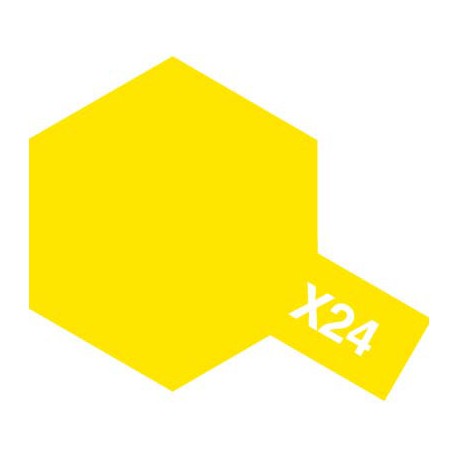 Peinture pour maquette plastique. La couleur est X24 Jaune translucide 10 ml de la marque Tamiya (81524)