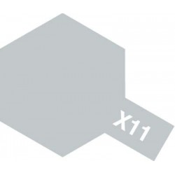 Peinture pour maquette plastique. La couleur est X11 Chrome argent brillant 10 ml de la marque Tamiya (81511)