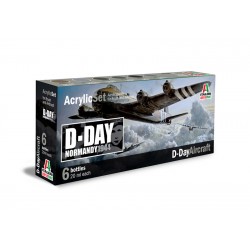 Set de peinture Avion D-day pour maquette plastique. La contenance est de 6 flacons de 20 ml. La marque est Italeri (445AP)