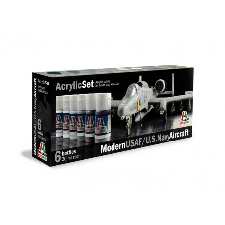 Set de peinture Avion USAF / US pour maquette. La contenance est de 6 flacons de 20 ml. La marque est Italeri (431AP)