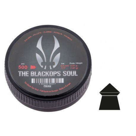 Arme à air - 500 Plombs pointus 4.5 mm The black ops soul de la marque BO manufacture (PB302)