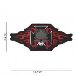 Patch 3D PVC Maltezer cross + skull and flames (avec velcro) de la marque 101 Inc (12011 | 444130-3537)