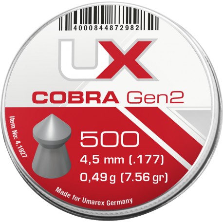 Arme à air - Plomb pointu Cobra gen2 (diamètre 4.5 mm) 0.49 gramme (en boite de 500 plombs) de la marque Umarex (4.1927)