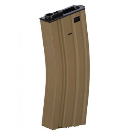 Airsoft – Chargeur métal tan 300 billes 6 mm pour réplique M4 électrique de la marque Lancer tactical (CLK9010)
